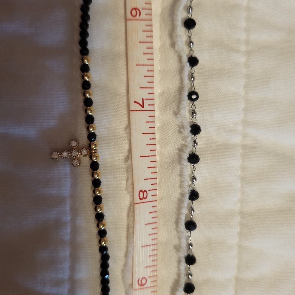 2 Black and Gold/Silver Beaded Necklaces